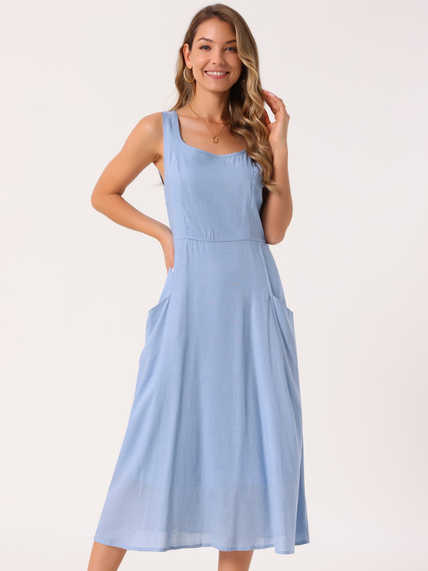 Bublédon Women's Linen Dresses Summer Sleeveless Sundress Casual Loose Flowy Maxi Tank Beach Dress