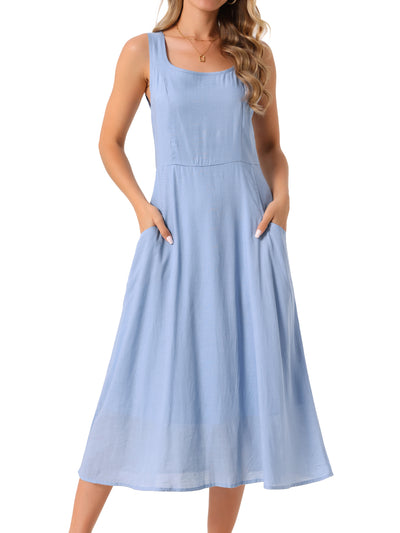 Women's Linen Dresses Summer Sleeveless Sundress Casual Loose Flowy Maxi Tank Beach Dress