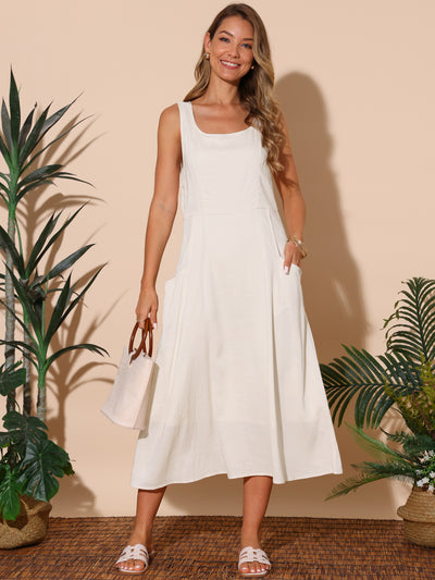 Women's Linen Dresses Summer Sleeveless Sundress Casual Loose Flowy Maxi Tank Beach Dress