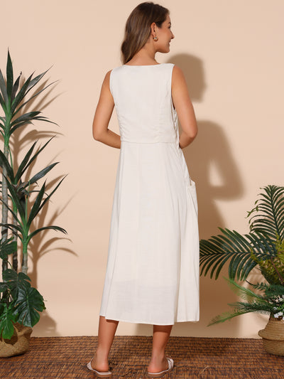 Women's Linen Dresses Summer Sleeveless Sundress Casual Loose Flowy Maxi Tank Beach Dress