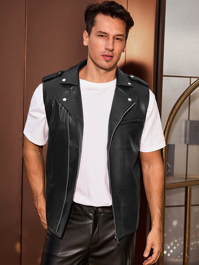 Bublédon Men's Faux Leather Motorcycle Biker Sleeveless Jacket Zipper Riding PU Vest