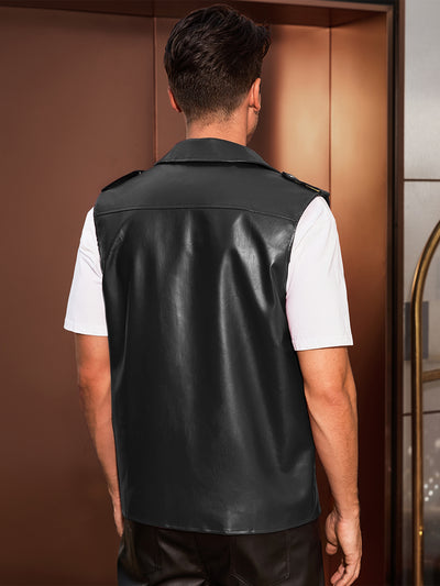 Men's Faux Leather Motorcycle Biker Sleeveless Jacket Zipper Riding PU Vest