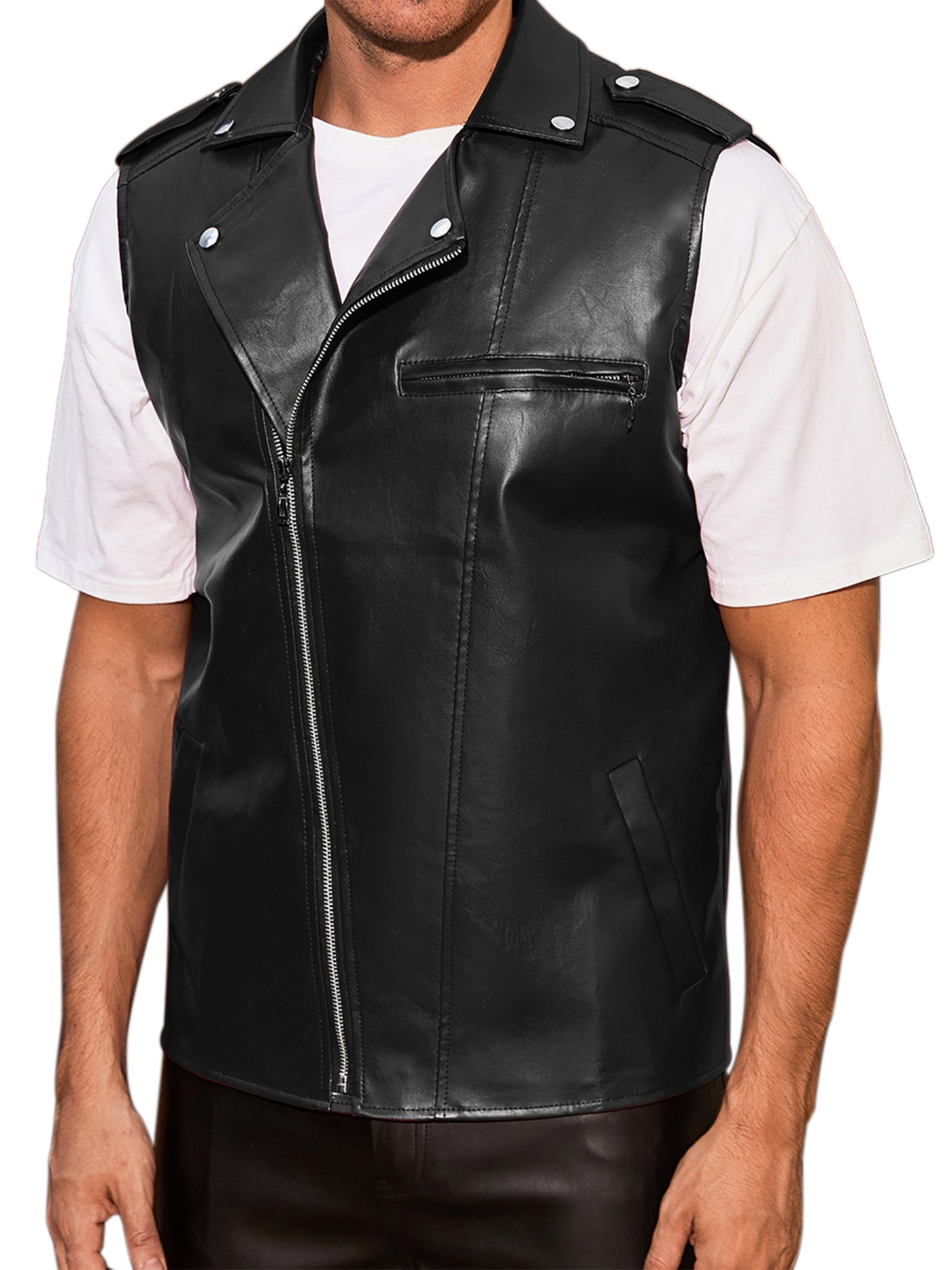 Bublédon Men's Faux Leather Motorcycle Biker Sleeveless Jacket Zipper Riding PU Vest