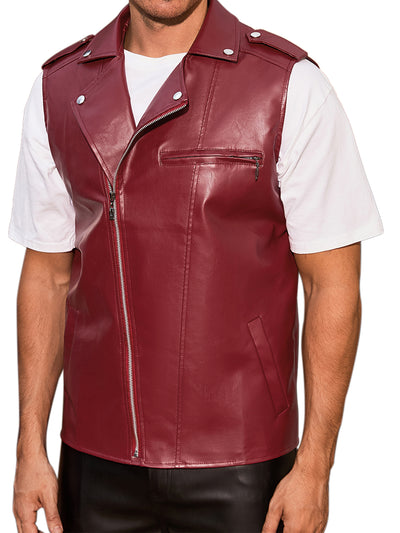 Men's Faux Leather Motorcycle Biker Sleeveless Jacket Zipper Riding PU Vest