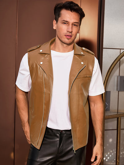 Men's Faux Leather Motorcycle Biker Sleeveless Jacket Zipper Riding PU Vest