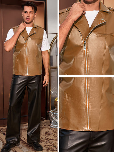 Men's Faux Leather Motorcycle Biker Sleeveless Jacket Zipper Riding PU Vest