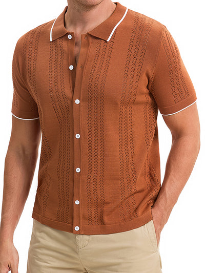 Men's Knit Shirt Button Down Short Sleeve Lightweight Casual Summer Vintage Knited Polo Shirts