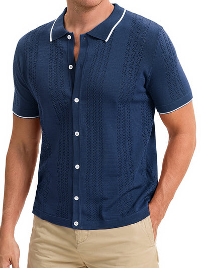 Men's Knit Shirt Button Down Short Sleeve Lightweight Casual Summer Vintage Knited Polo Shirts