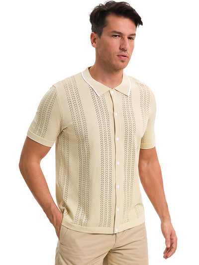 Men's Knit Shirt Button Down Short Sleeve Lightweight Casual Summer Vintage Knited Polo Shirts