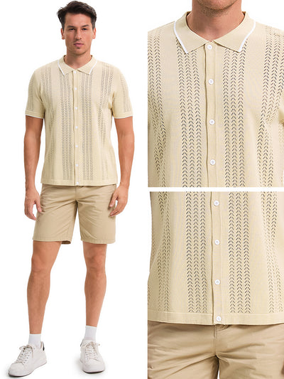 Men's Knit Shirt Button Down Short Sleeve Lightweight Casual Summer Vintage Knited Polo Shirts