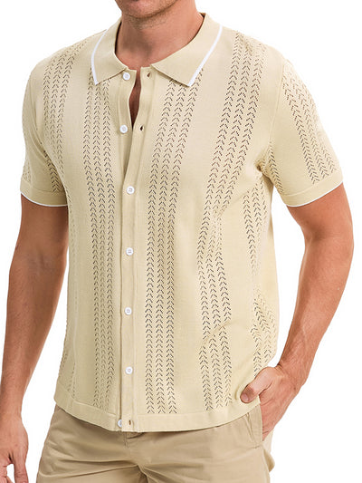 Men's Knit Shirt Button Down Short Sleeve Lightweight Casual Summer Vintage Knited Polo Shirts