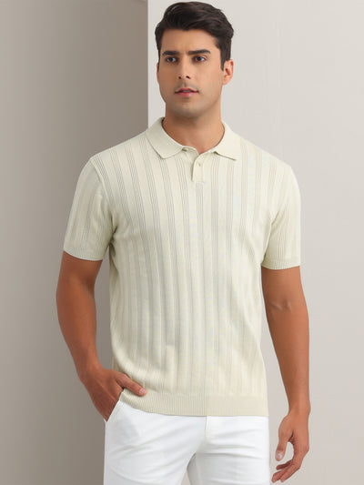 Men's Short Sleeve Button Regular Fit Summer Knit Texture Polo Shirt