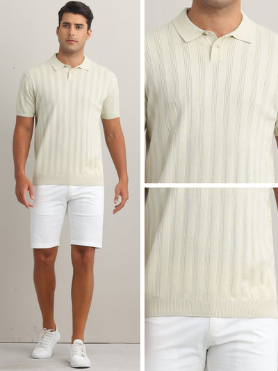 Men's Short Sleeve Button Regular Fit Summer Knit Texture Polo Shirt