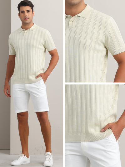 Men's Short Sleeve Button Regular Fit Summer Knit Texture Polo Shirt