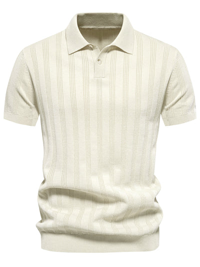 Men's Short Sleeve Button Regular Fit Summer Knit Texture Polo Shirt