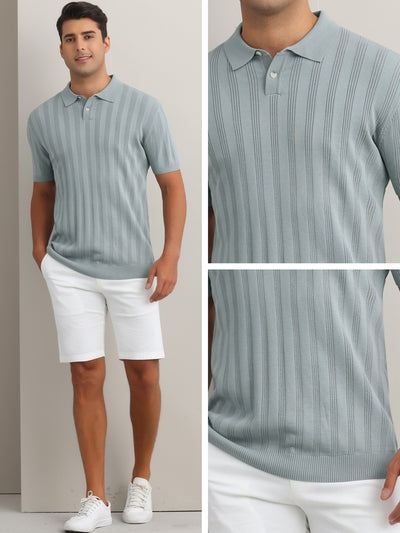 Men's Short Sleeve Button Regular Fit Summer Knit Texture Polo Shirt