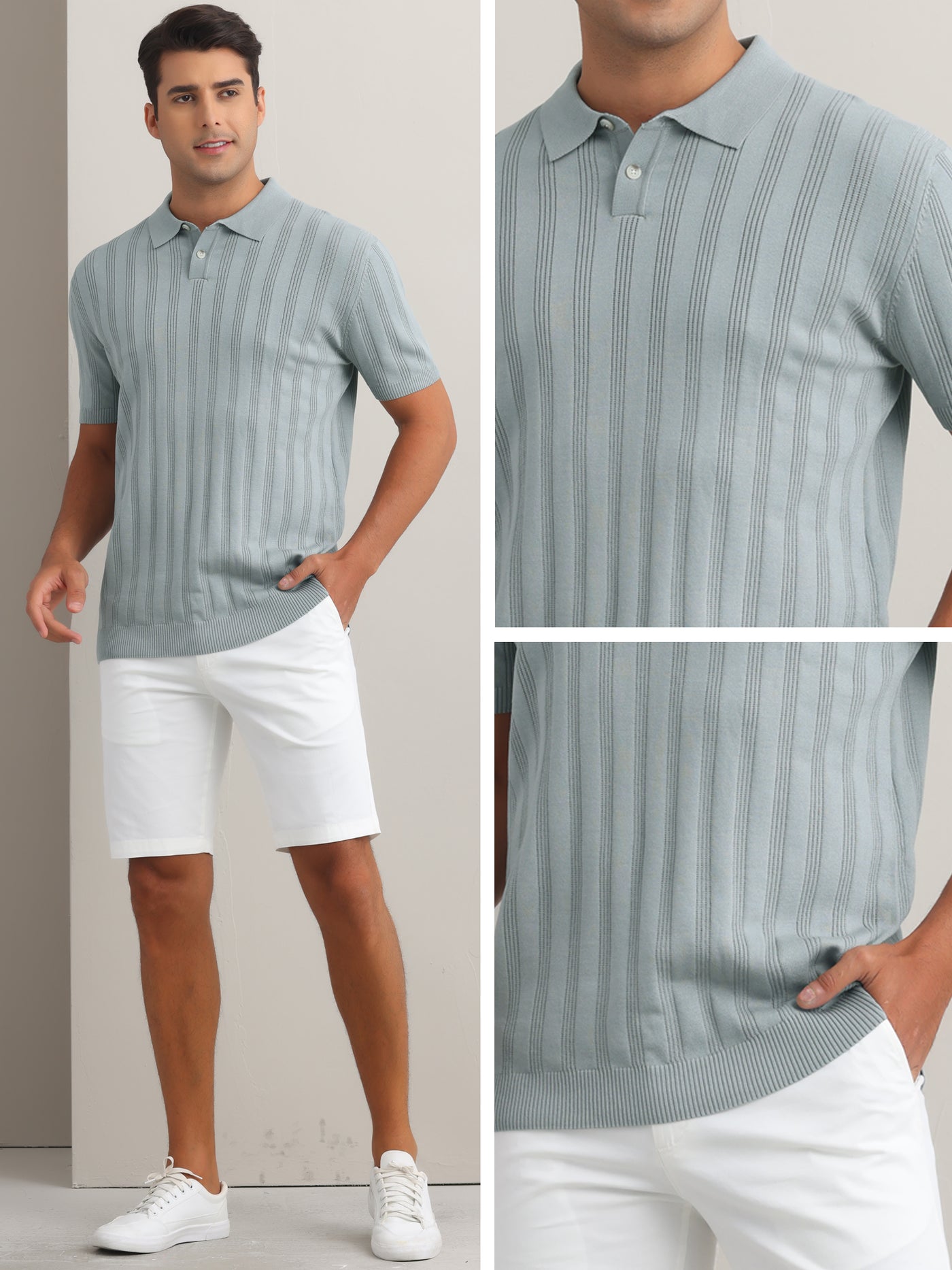 Bublédon Men's Short Sleeve Button Regular Fit Summer Knit Texture Polo Shirt