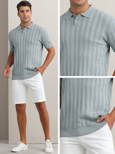 Men's Short Sleeve Button Regular Fit Summer Knit Texture Polo Shirt