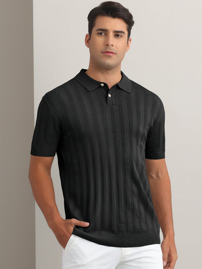 Men's Short Sleeve Button Regular Fit Summer Knit Texture Polo Shirt