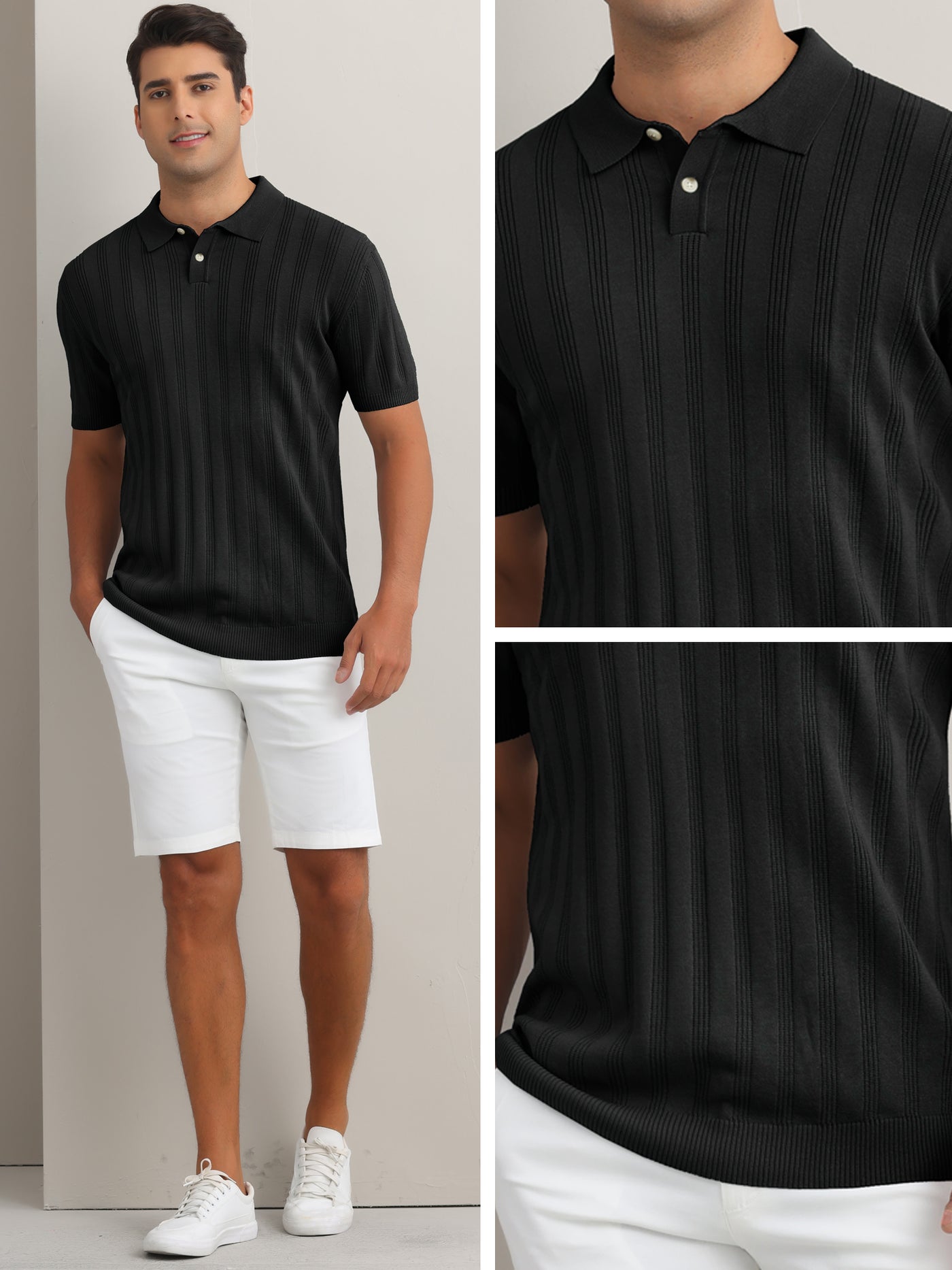 Bublédon Men's Short Sleeve Button Regular Fit Summer Knit Texture Polo Shirt