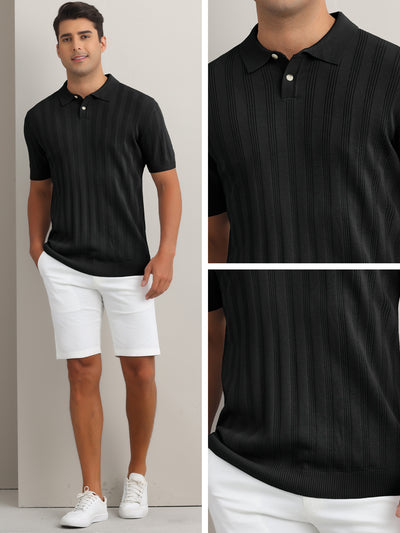 Men's Short Sleeve Button Regular Fit Summer Knit Texture Polo Shirt