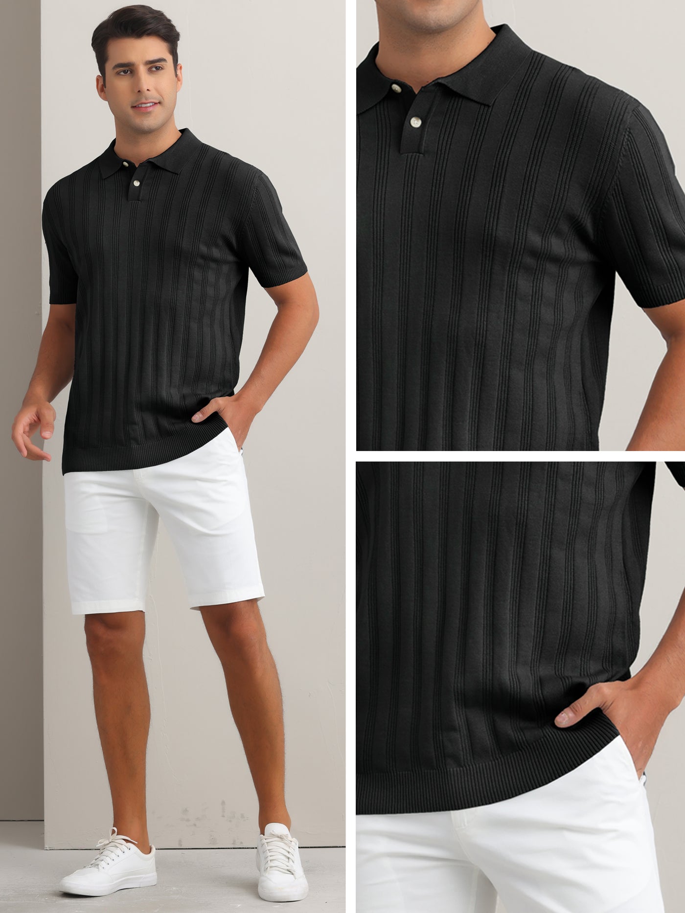 Bublédon Men's Short Sleeve Button Regular Fit Summer Knit Texture Polo Shirt