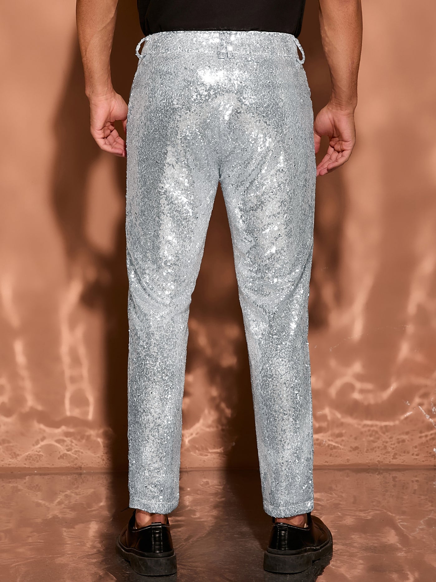 Bublédon Men's Shiny Pants Glitter 70s Disco Night Club Straight Leg Sequin Trousers