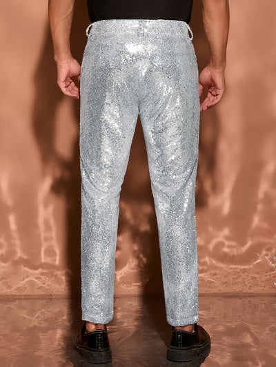 Men's Shiny Pants Glitter 70s Disco Night Club Straight Leg Sequin Trousers