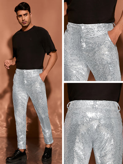 Men's Shiny Pants Glitter 70s Disco Night Club Straight Leg Sequin Trousers