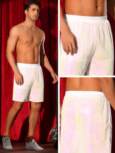 Sequins Shorts for Men's Elastic Waist Party Disco Sparkly Glitter Nightclub with Pocket Short Pants