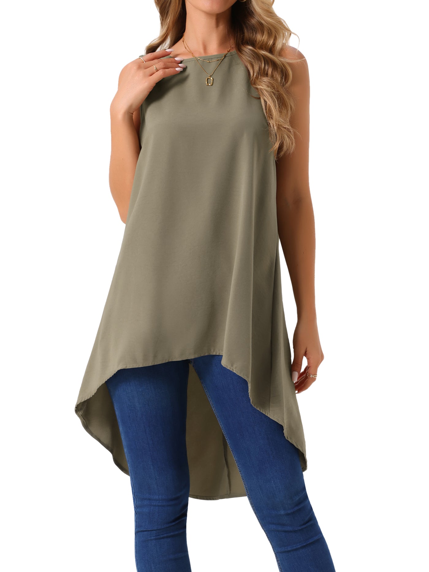 Bublédon Women's Casual High Low Blouse Sleeveless Crewneck Asymmetrical Hem Flowy Tops