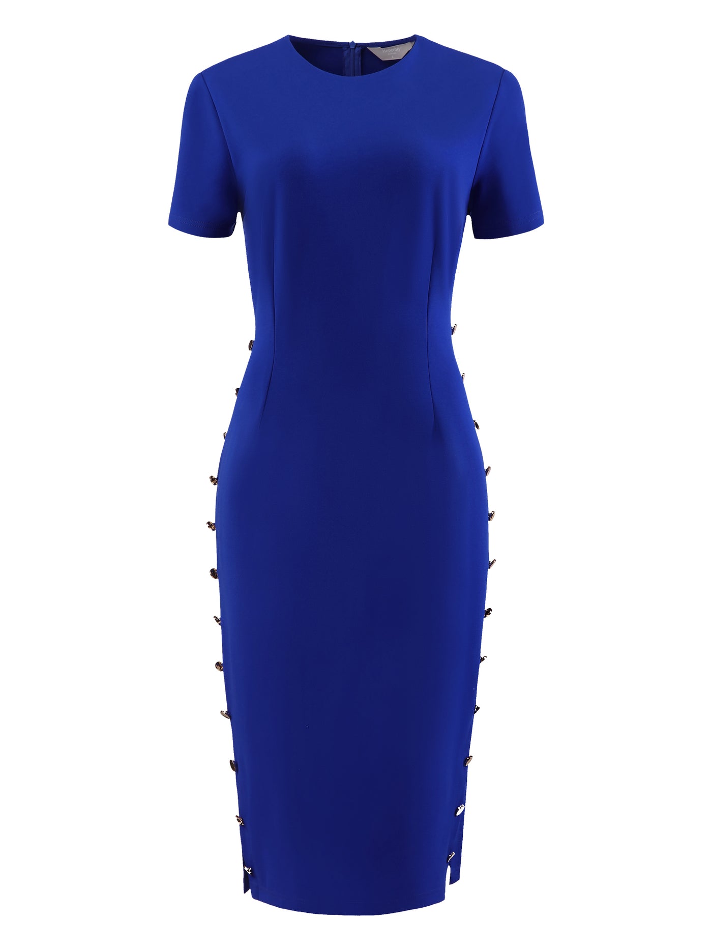 Bublédon Women's Elegant Pencil Dress Short Sleeve Button Decor Wear to Work Sheath Dresses