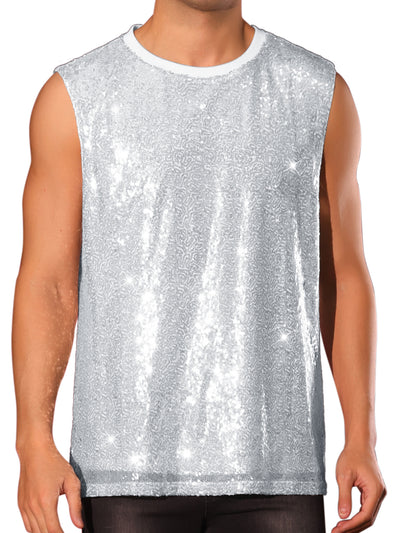 Sequin Tank Top for Men's Shiny Glitter Sleeveless Tee Tops Party Disco Metallic Vest