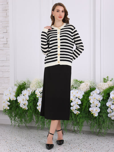 Bublédon Women's Striped Cardigan Sweaters Spring Casual Long Sleeve Ribbed Knit Jacket