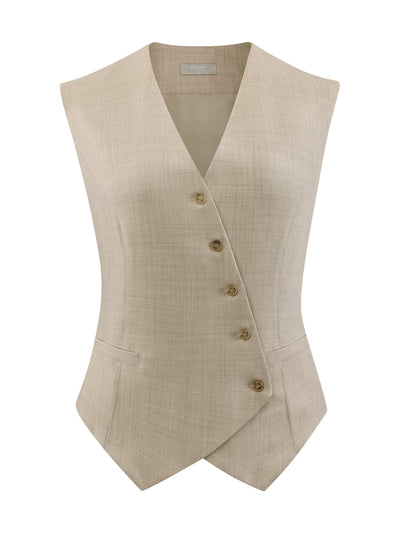 Women's Button Down Vest Casual Office V Neck Sleeveless Waistcoat Jacket