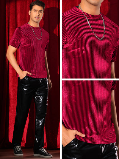 Velvet T-Shirts for Men's Crew Neck Short Sleeve Tee Tops Disco Velour t Shirts