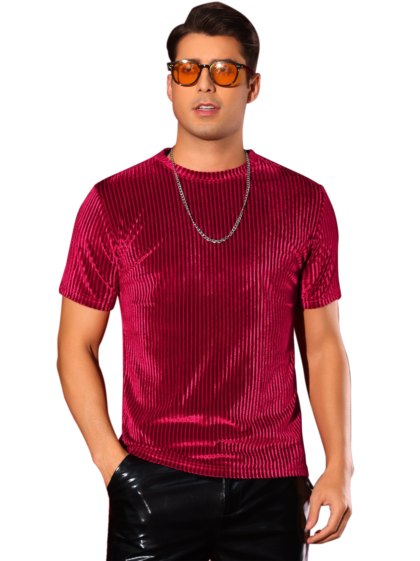 Bublédon Velvet T-Shirts for Men's Crew Neck Short Sleeve Tee Tops Disco Velour t Shirts