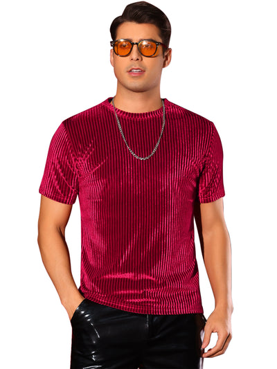 Velvet T-Shirts for Men's Crew Neck Short Sleeve Tee Tops Disco Velour t Shirts