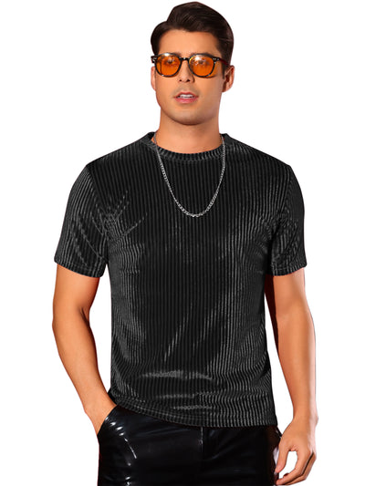 Velvet T-Shirts for Men's Crew Neck Short Sleeve Tee Tops Disco Velour t Shirts