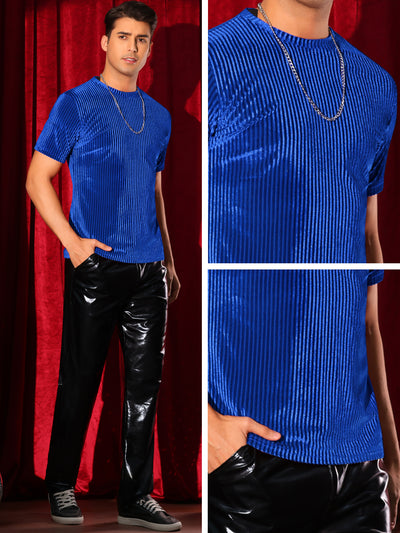 Velvet T-Shirts for Men's Crew Neck Short Sleeve Tee Tops Disco Velour t Shirts