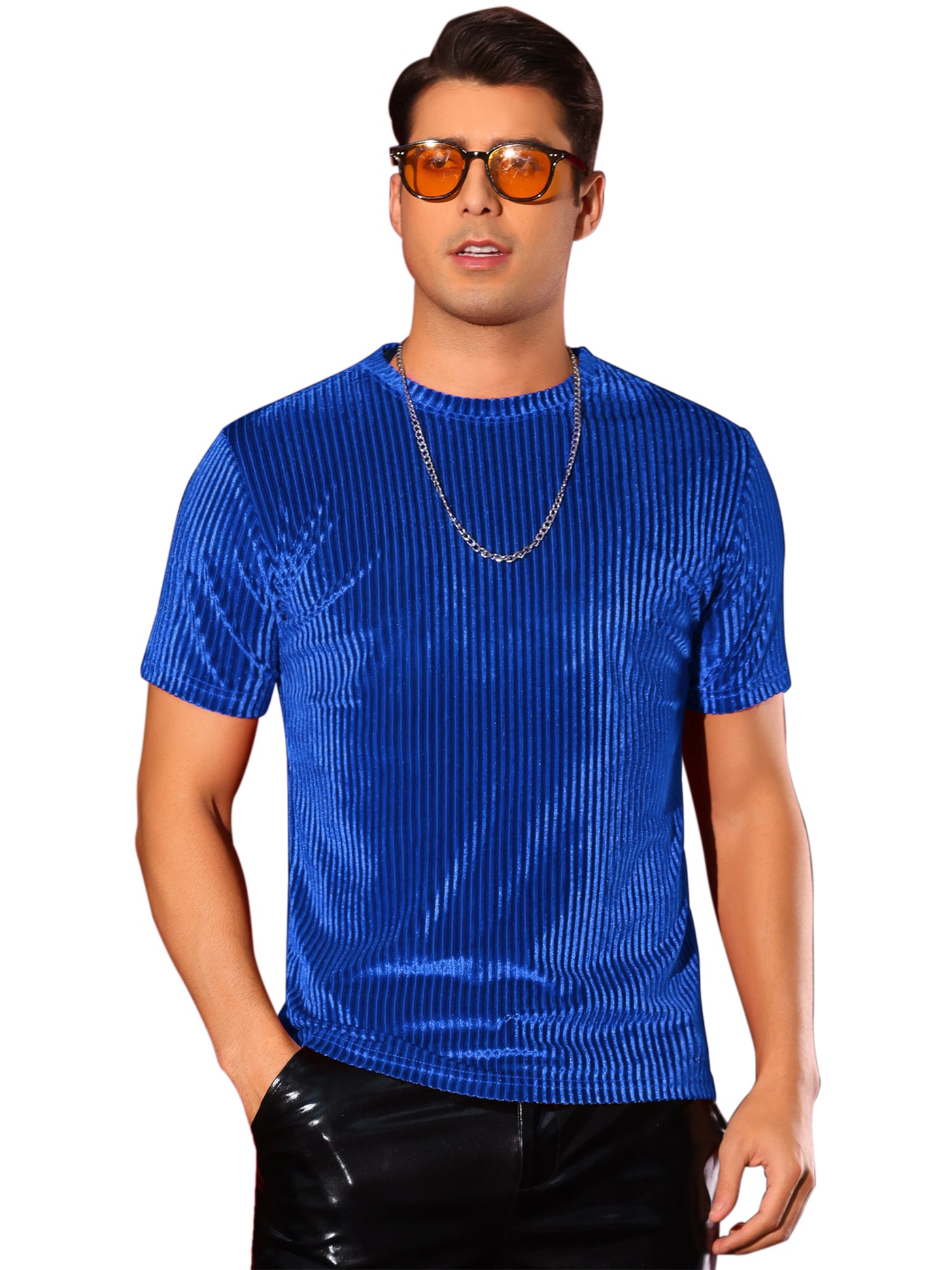 Bublédon Velvet T-Shirts for Men's Crew Neck Short Sleeve Tee Tops Disco Velour t Shirts