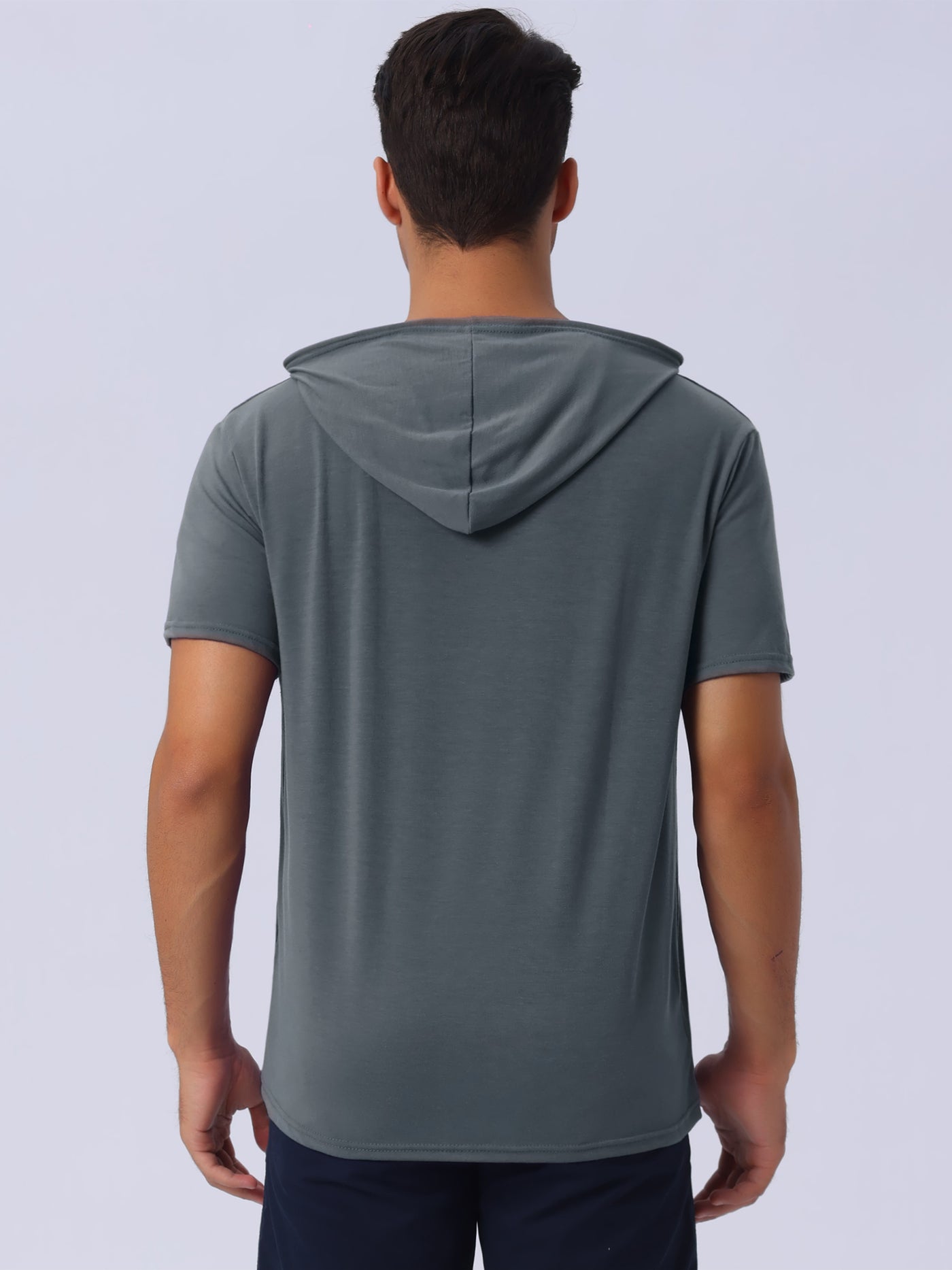 Bublédon Hoodies T-Shirt for Men's Casual Hoody Short Sleeve Solid Color Drawstring Hooded Sweatshirt