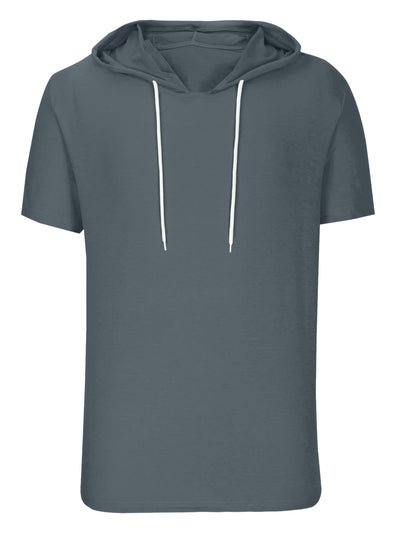 Hoodies T-Shirt for Men's Casual Hoody Short Sleeve Solid Color Drawstring Hooded Sweatshirt