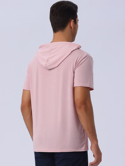 Hoodies T-Shirt for Men's Casual Hoody Short Sleeve Solid Color Drawstring Hooded Sweatshirt