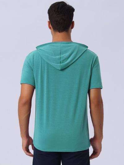 Hoodies T-Shirt for Men's Casual Hoody Short Sleeve Solid Color Drawstring Hooded Sweatshirt