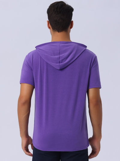 Hoodies T-Shirt for Men's Casual Hoody Short Sleeve Solid Color Drawstring Hooded Sweatshirt