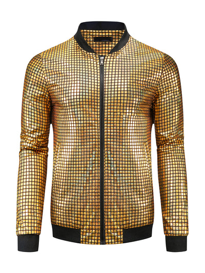 Men's Holographic Varsity Full Zip Up Party Shiny Metallic Bomber Jackets