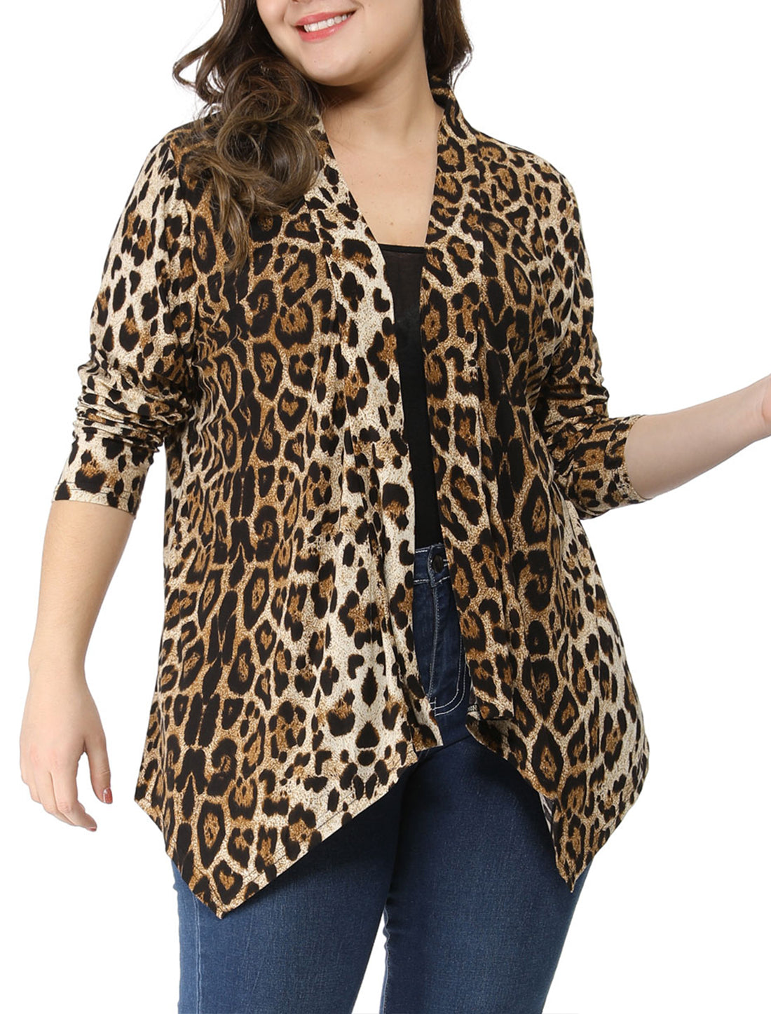 Bublédon Casual Plus Size Leopard Print Asymmetric Cardigan