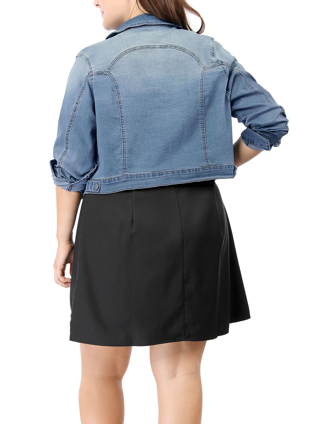 Bublédon Women Plus Size Button Closed Cropped Denim Jacket