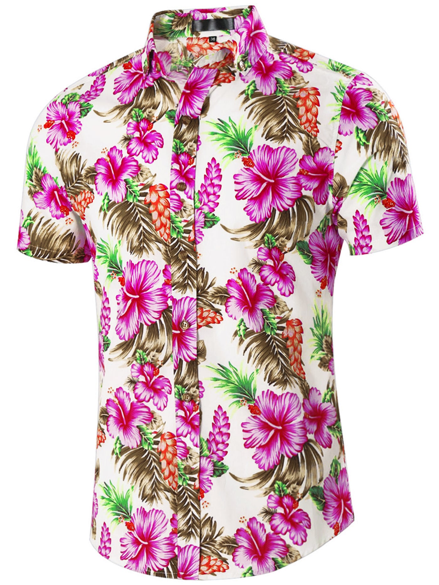 Bublédon Chic Hawaiian Floral Print Summer Button Beach Shirt